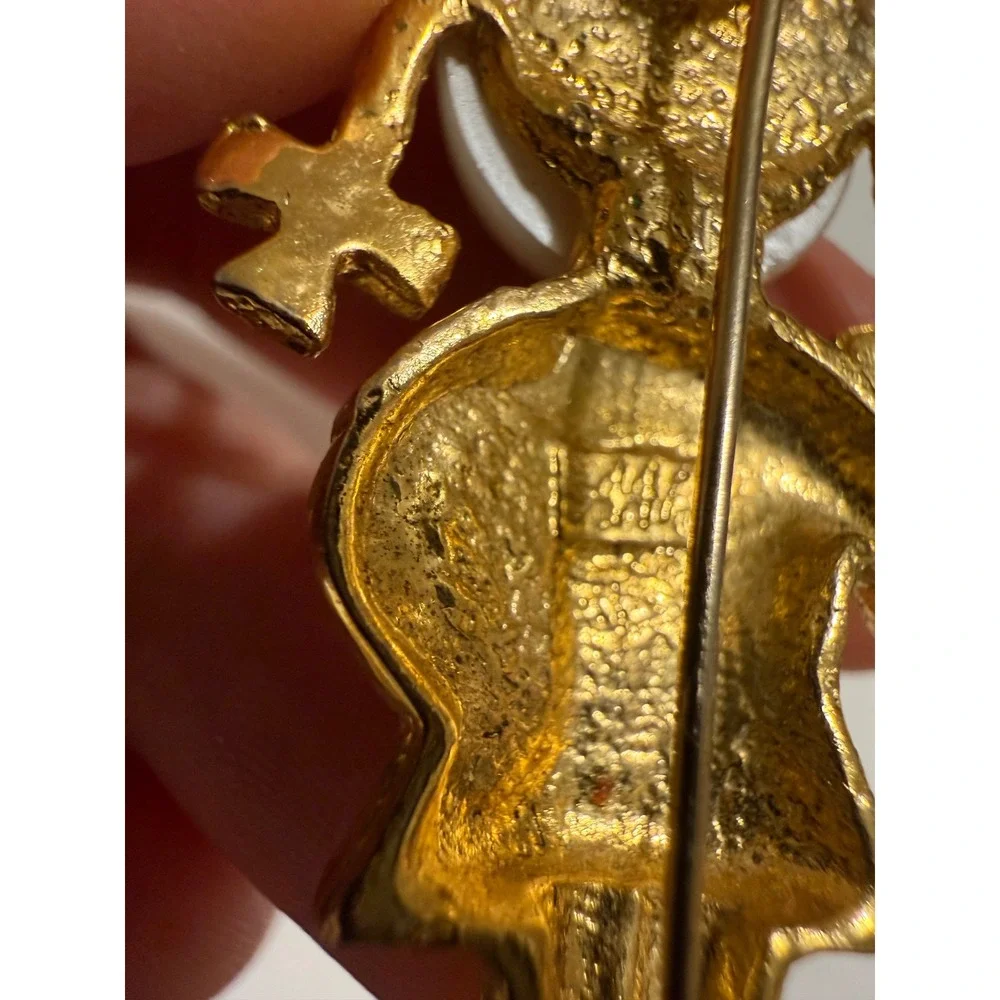 Vintage Gold‎ Tone School Girl Brooch with Faux Pearl Face and Pigtails Signed
